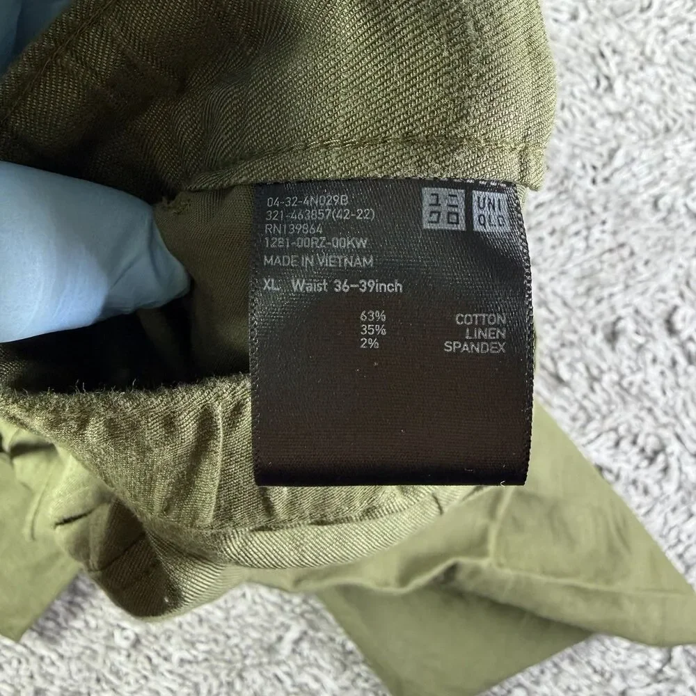 Uniqlo Linen Blend Pants Mens XL (36-39 Inch Waist) Green Drawstring Summer Work
